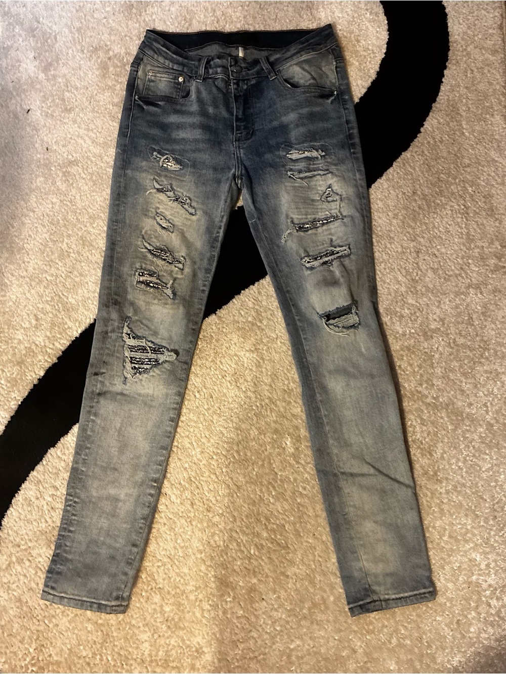 AMIRI Men’s Distressed Skinny Jeans - Washed Gray Blue